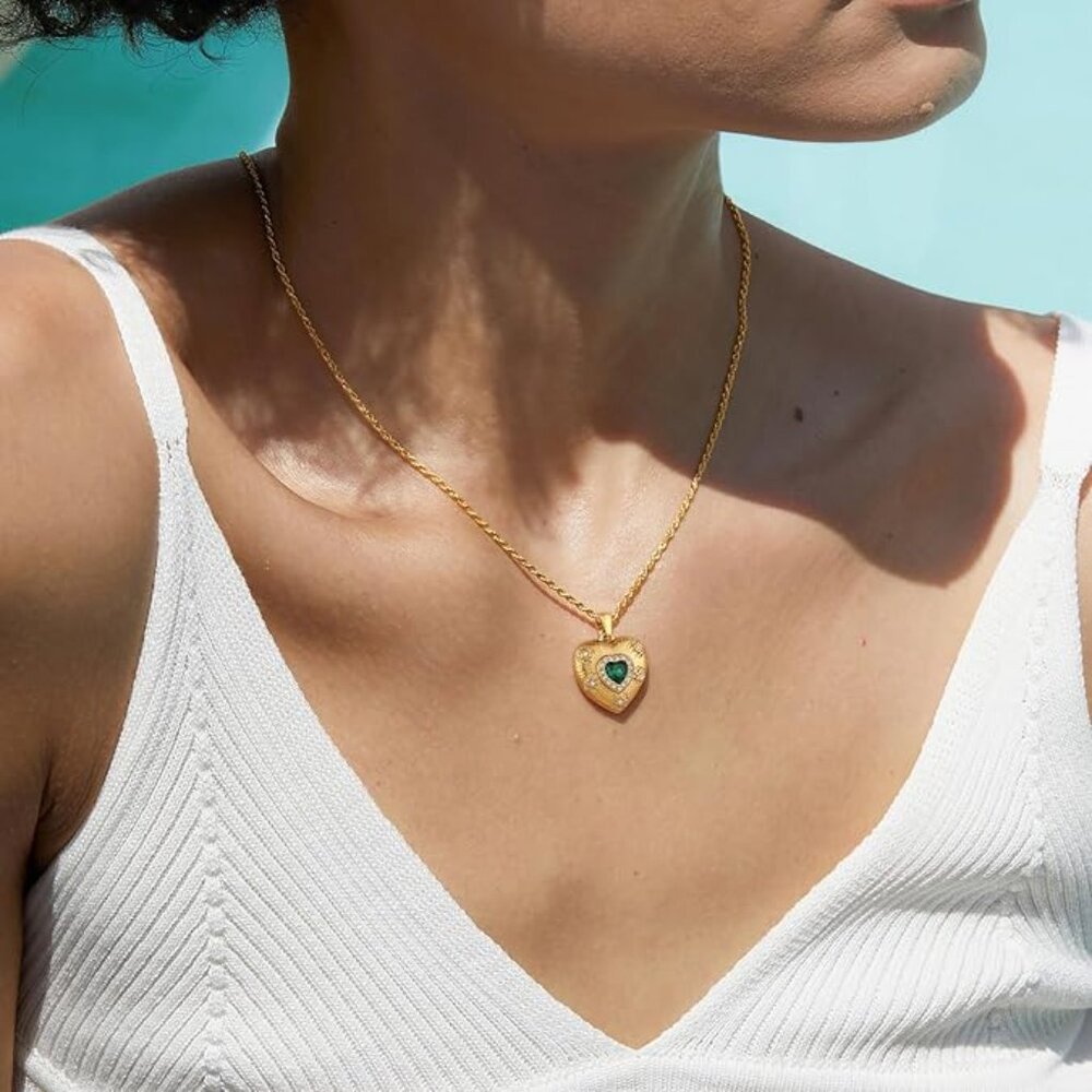 Neiman Marcus 18k Gold Plated Emerald Heart Necklace